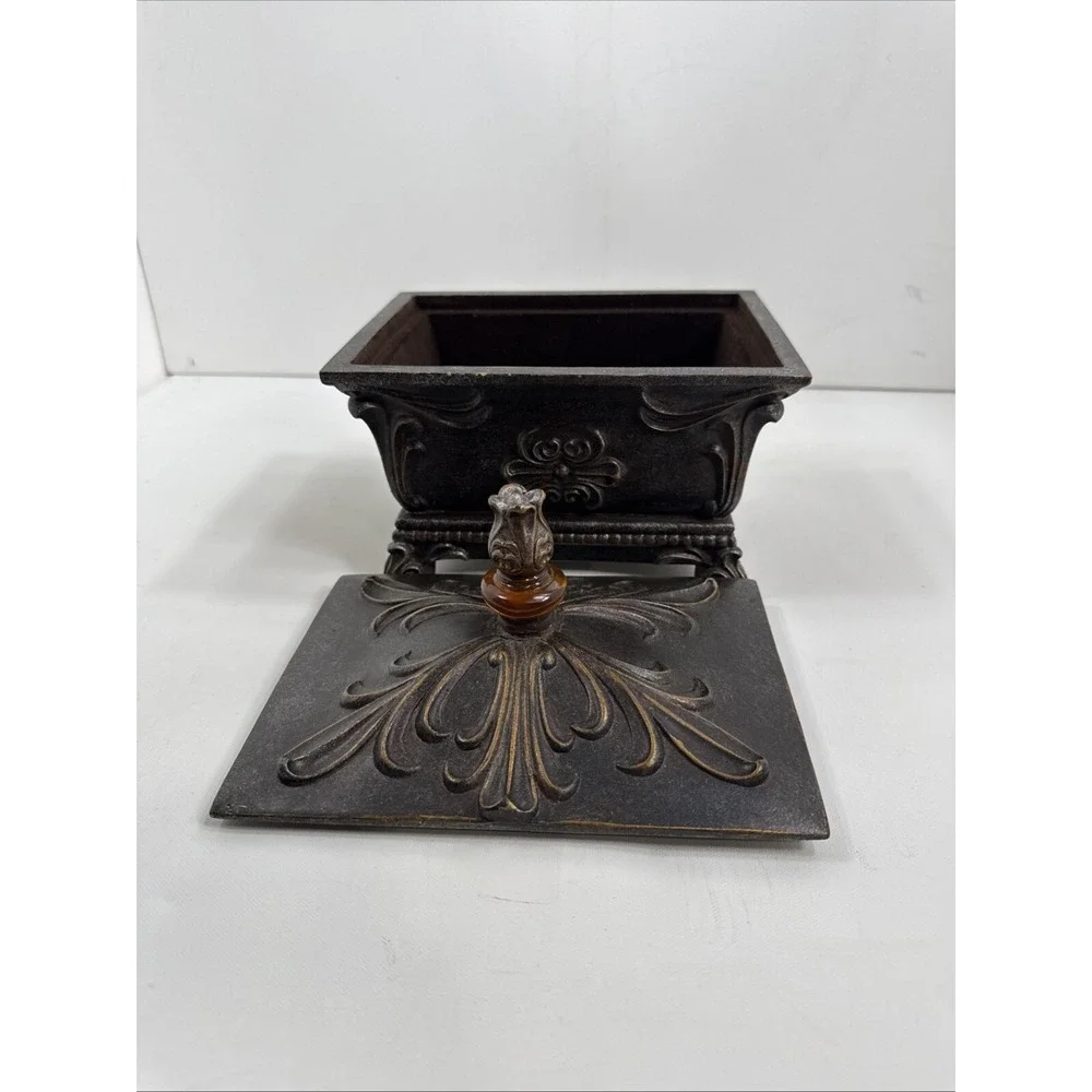 Jewelry Box W/Lid Bronze Finish‎ Polymer, Candy Dish, Multi Use.